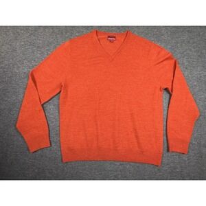 Merona Mens Sz L Orange 100%  Merino Wool V Neck Sweater Lightweight Classic